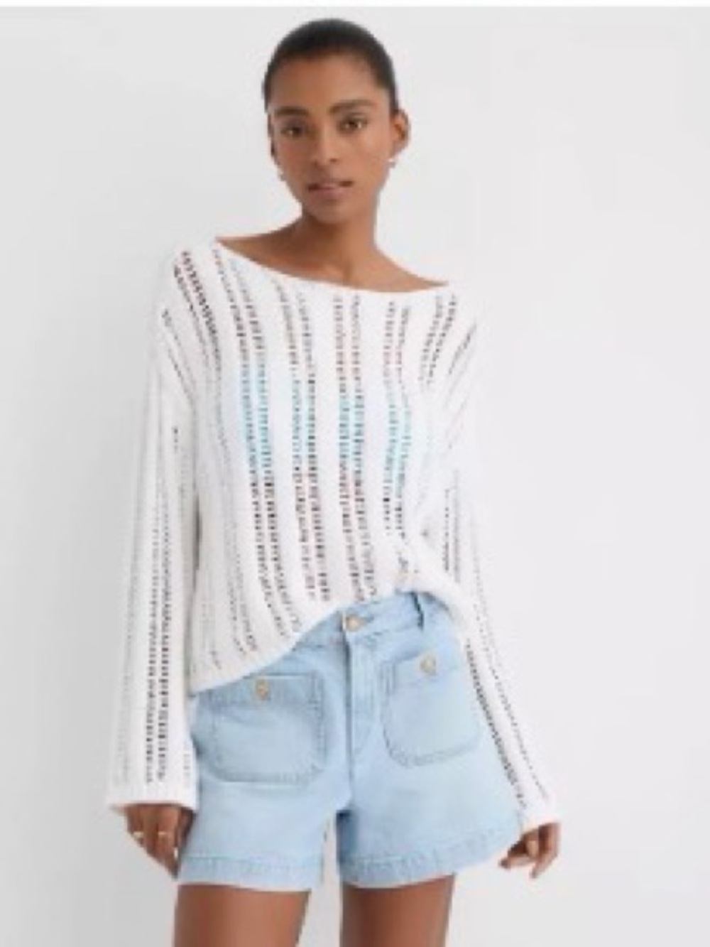 Loft Beach Striped Open Stitch Boatneck Sweater NWT